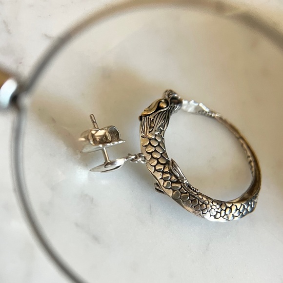 John Hardy 18K and Sterling Silver Naga Dragon Hoop Earrings - Picture 6 of 9